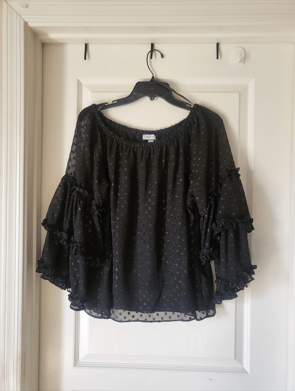 Goureous Sam and Jess Elegant Black Ruffle Lined Blouse